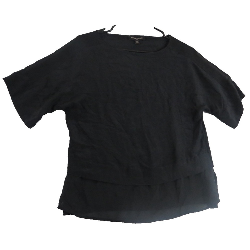 Banana Republic Silk Blouse Women Petite XS Black Short Sleeve Layered Top Shirt